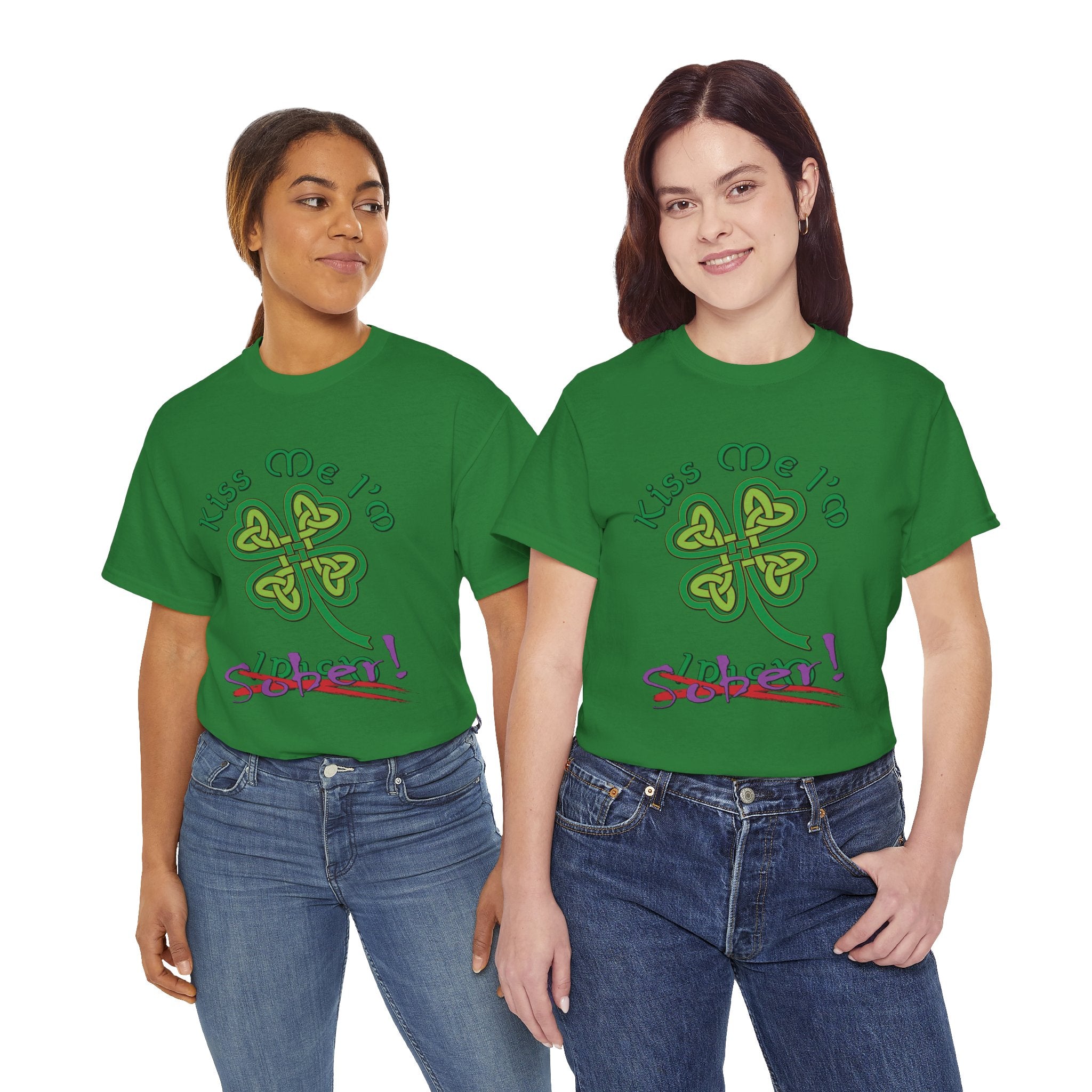 Kiss Me I'm Sober T-Shirt | Shamrock on Greens