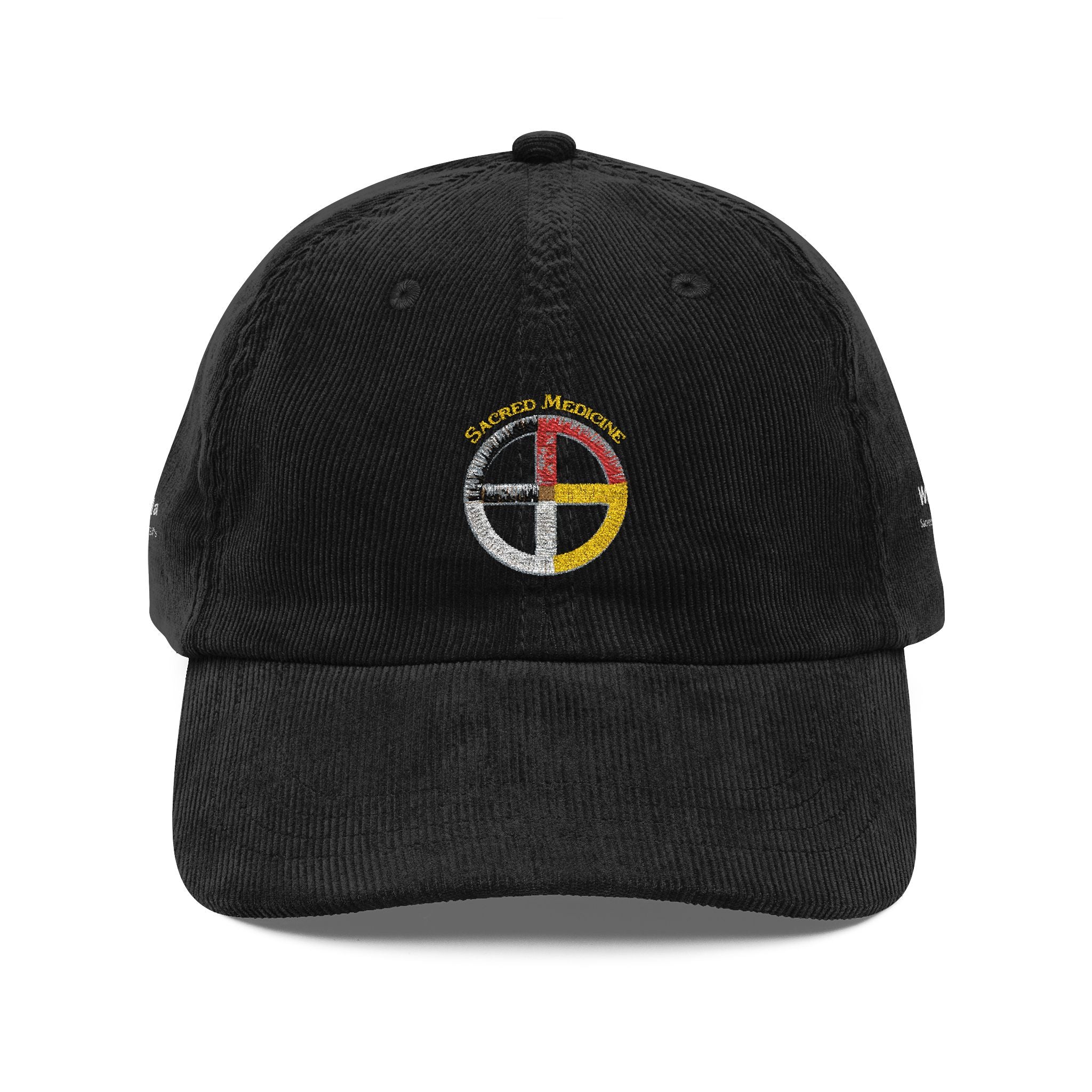 Embroidered Vintage Corduroy Cap — Ojibwe Sacred Medicine Wheel - Wakhanla