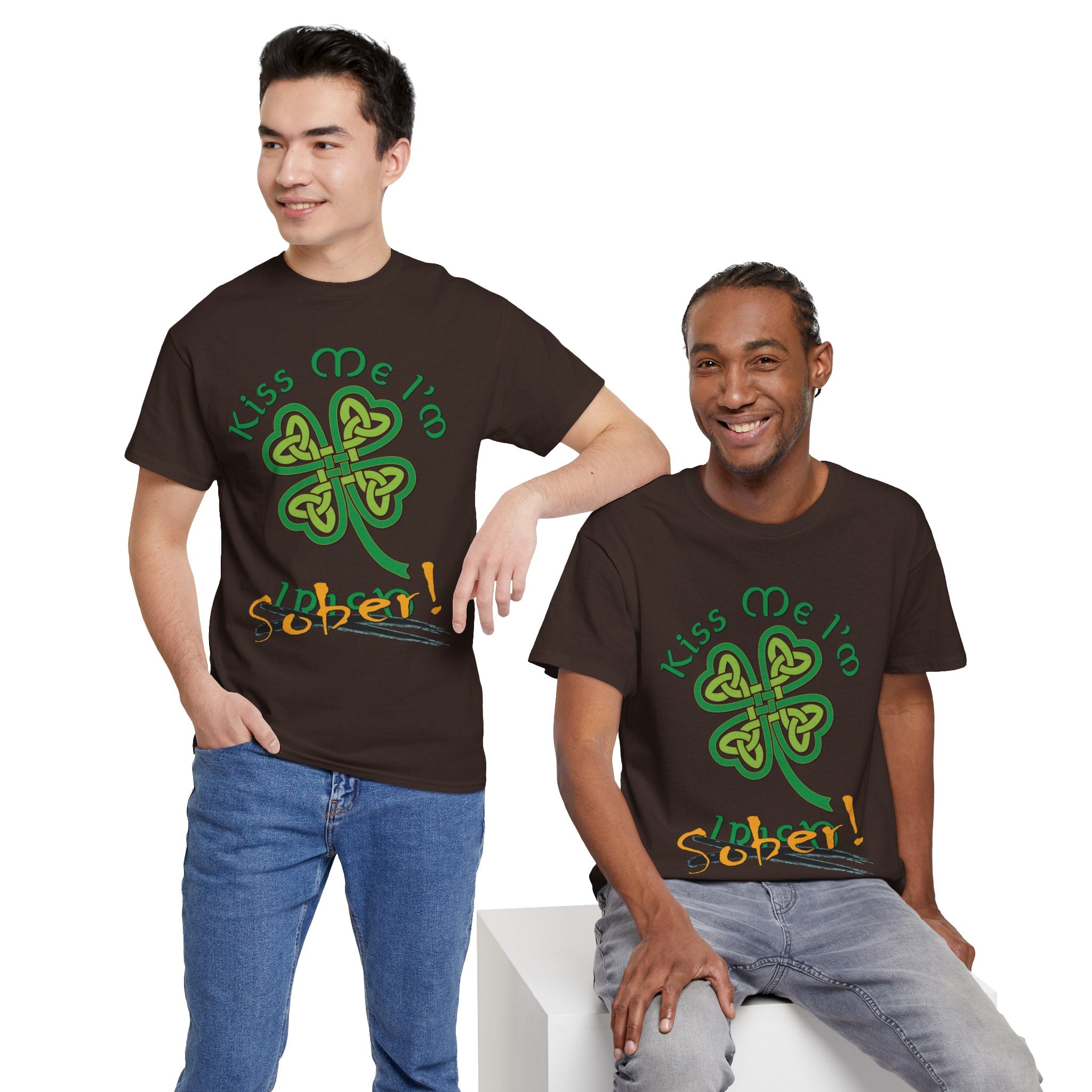 Kiss Me I'm Sober T-Shirt | Shamrock on Earth Tones