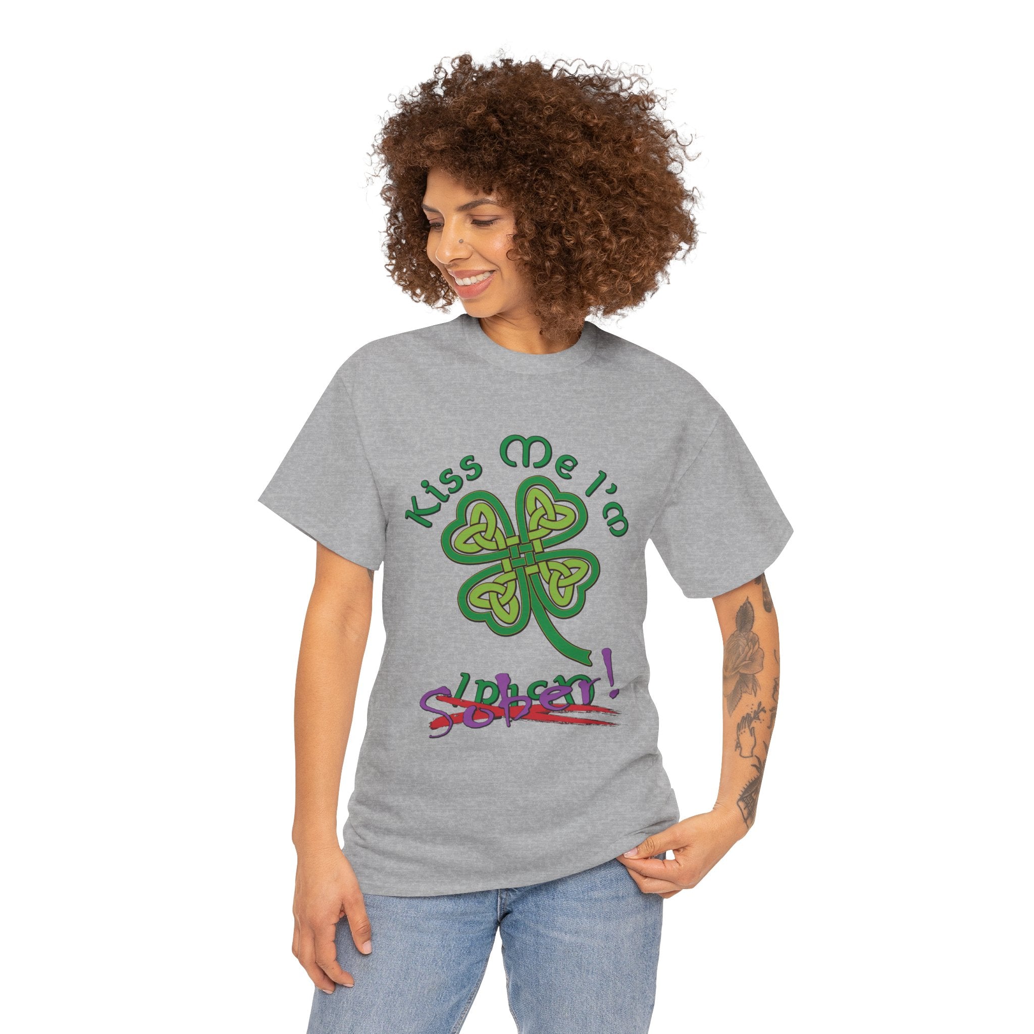 Kiss Me I'm Sober T-Shirt | Shamrock on Neutral Colors