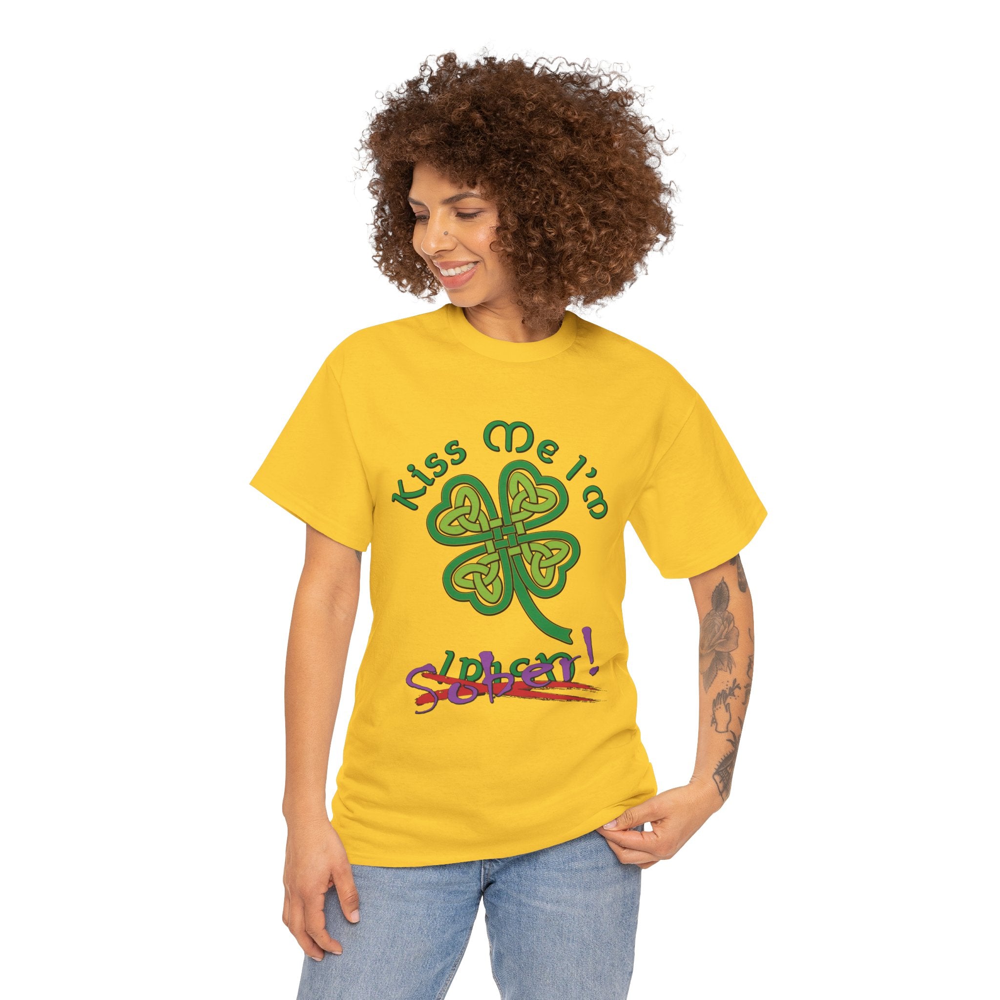 Kiss Me I'm Sober T-Shirt | Shamrock on Warm Colors