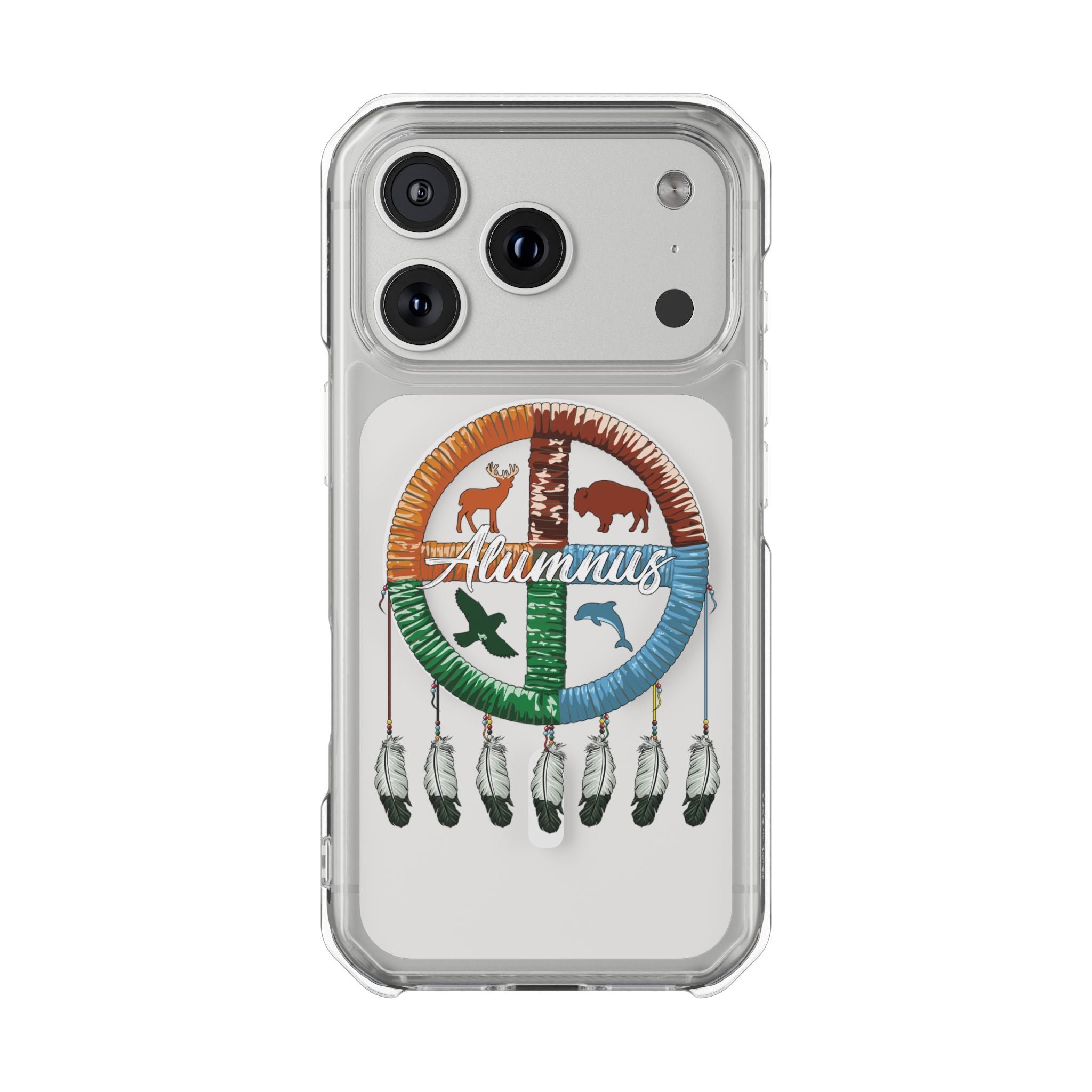 Magnetic Clear Phone Case — "Seven Arrows Alumnus" Medicine Wheel Design (iPhone 14-17)