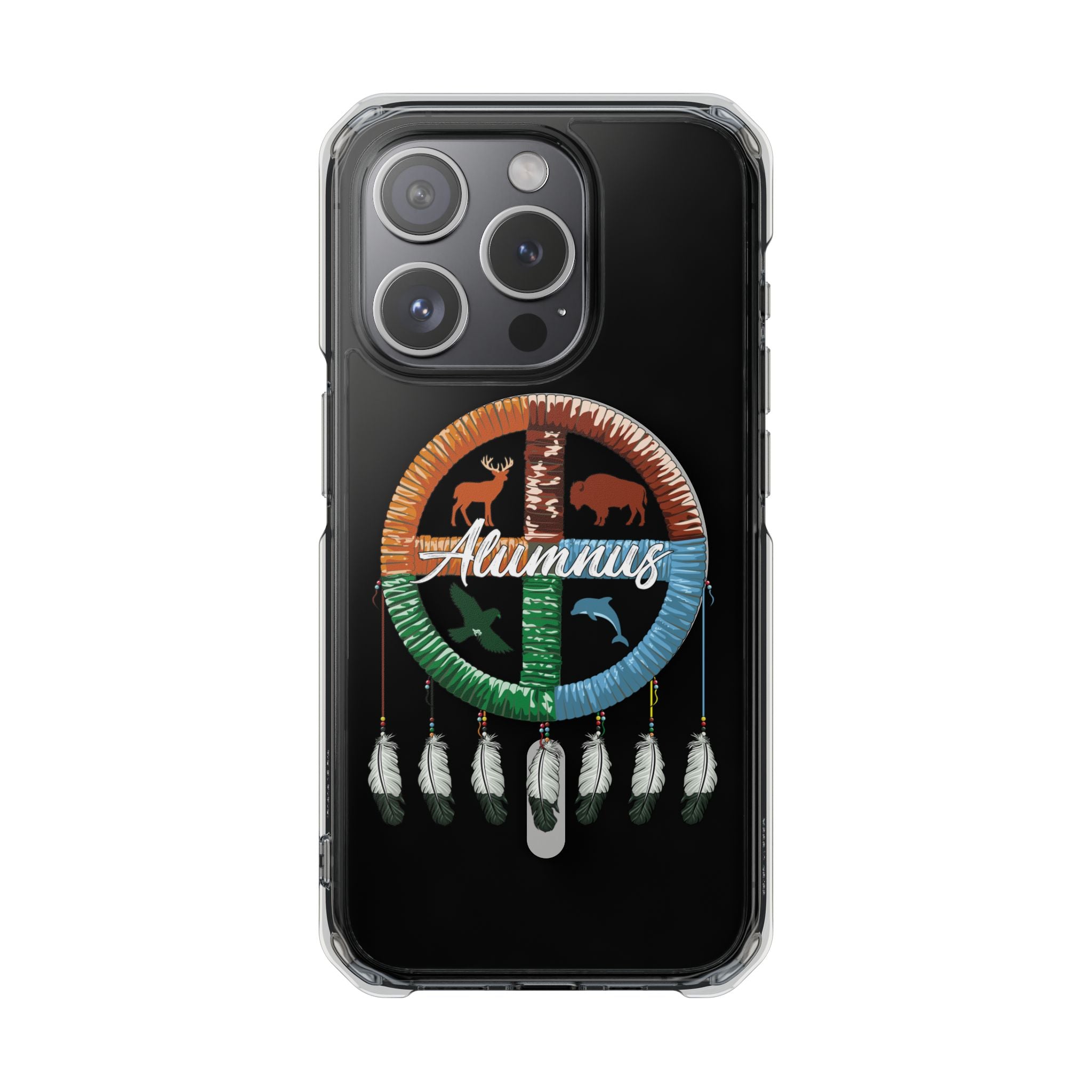 Magnetic Clear Phone Case — "Seven Arrows Alumnus" Medicine Wheel Design (iPhone 14-17)