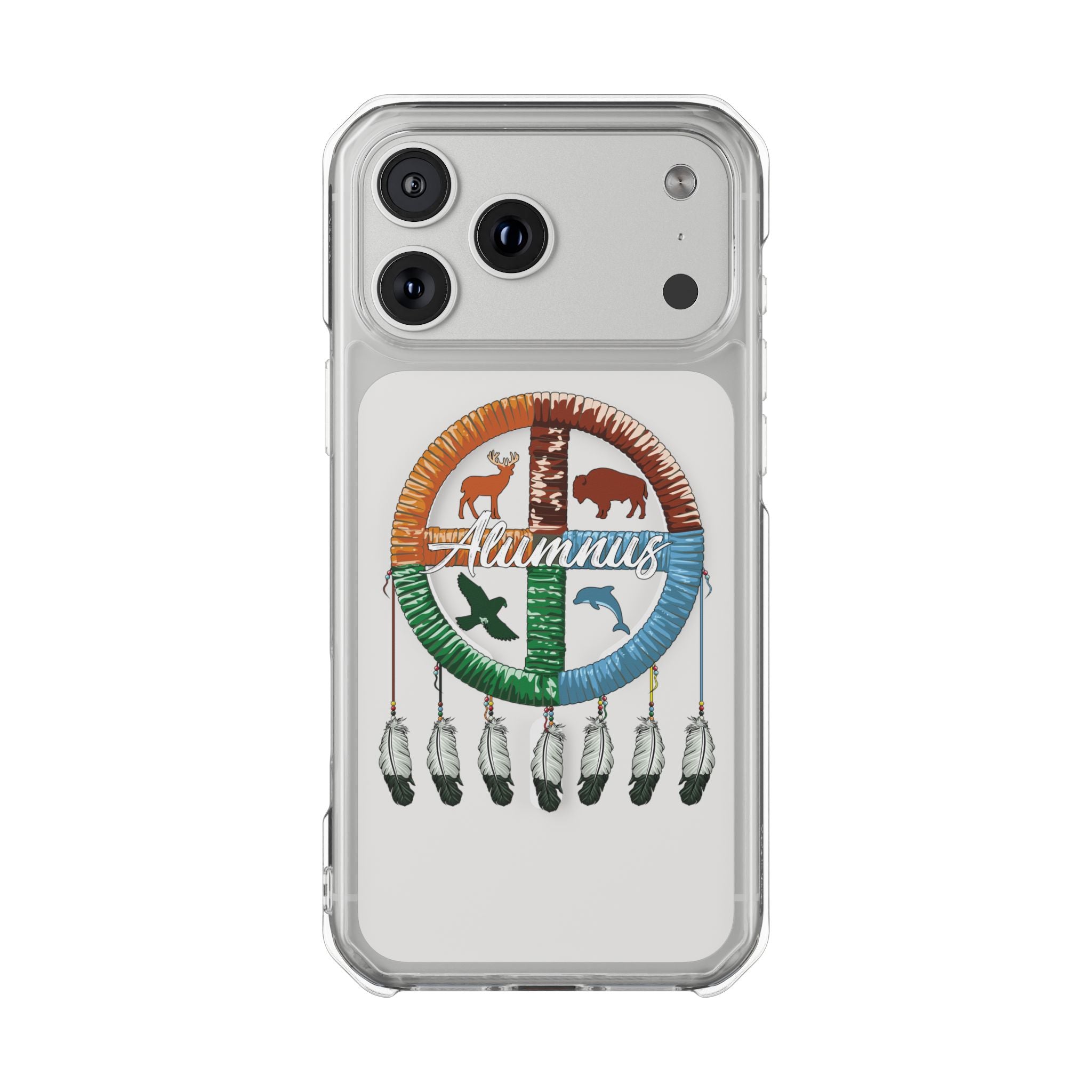 Magnetic Clear Phone Case — "Seven Arrows Alumnus" Medicine Wheel Design (iPhone 14-17)