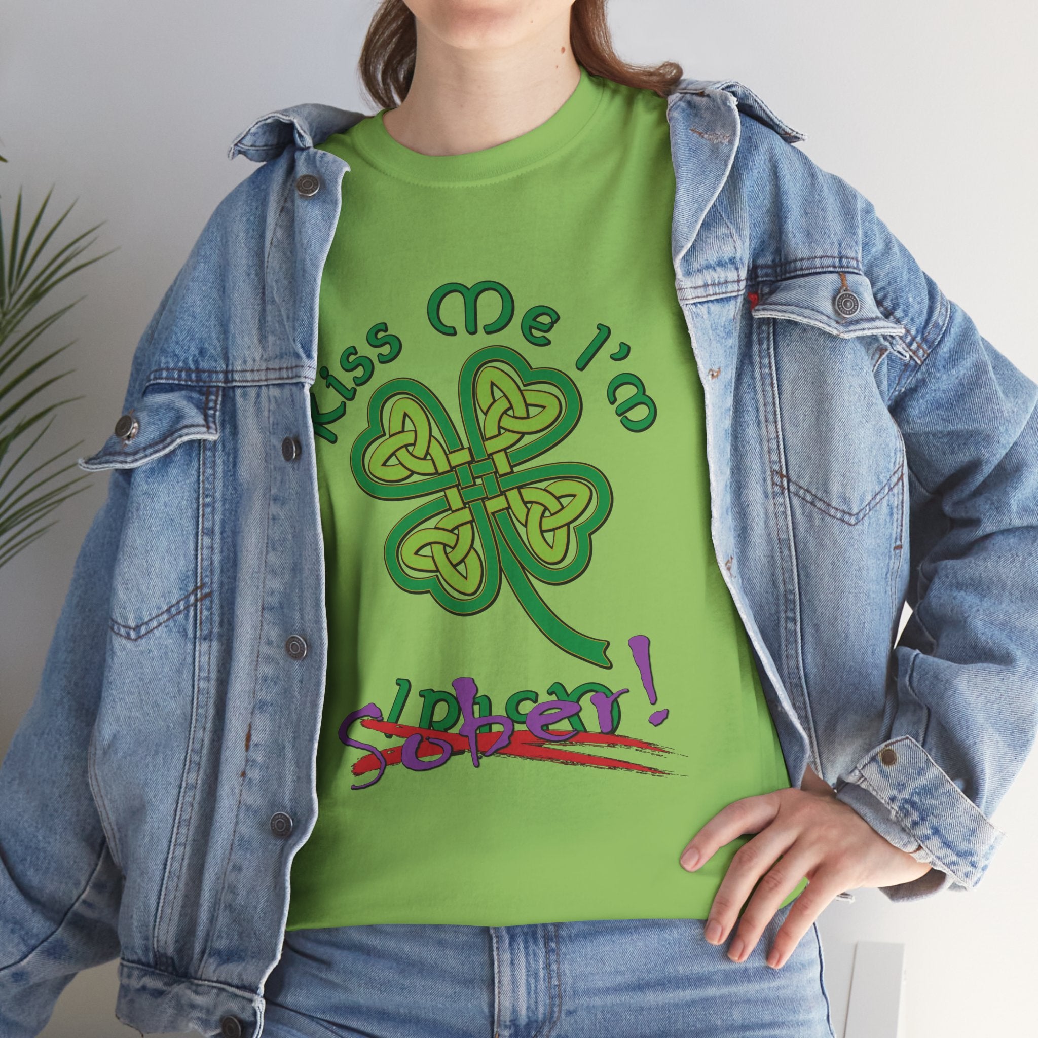 Kiss Me I'm Sober T-Shirt | Shamrock on Greens