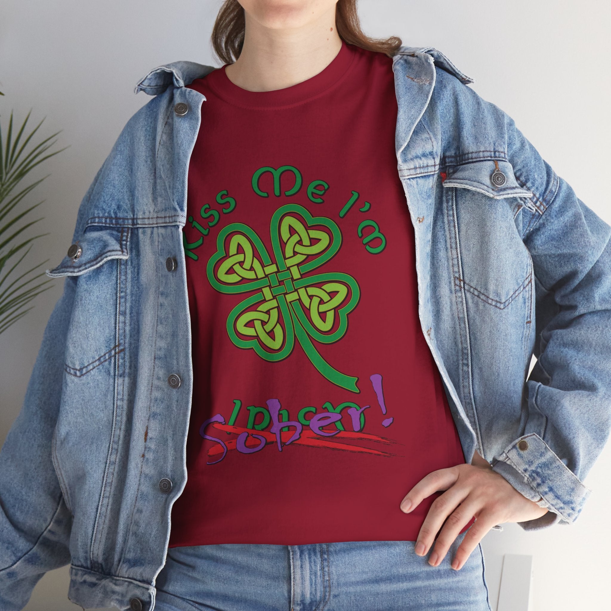 Kiss Me I'm Sober T-Shirt | Shamrock on Warm Colors