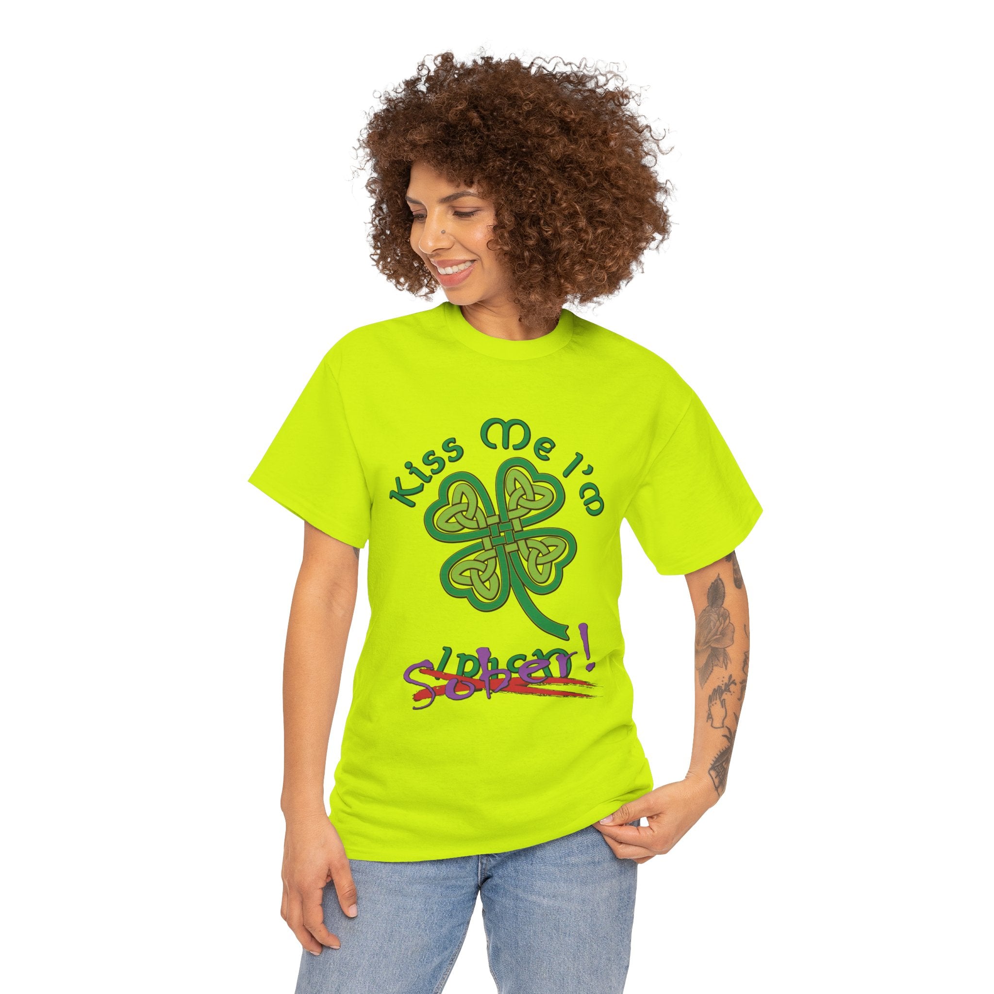 Kiss Me I'm Sober T-Shirt | Shamrock on Greens