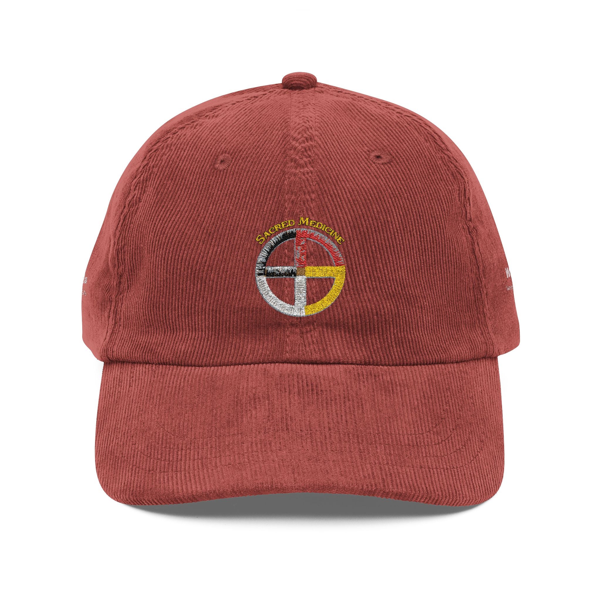 Embroidered Vintage Corduroy Cap — Ojibwe Sacred Medicine Wheel - Wakhanla