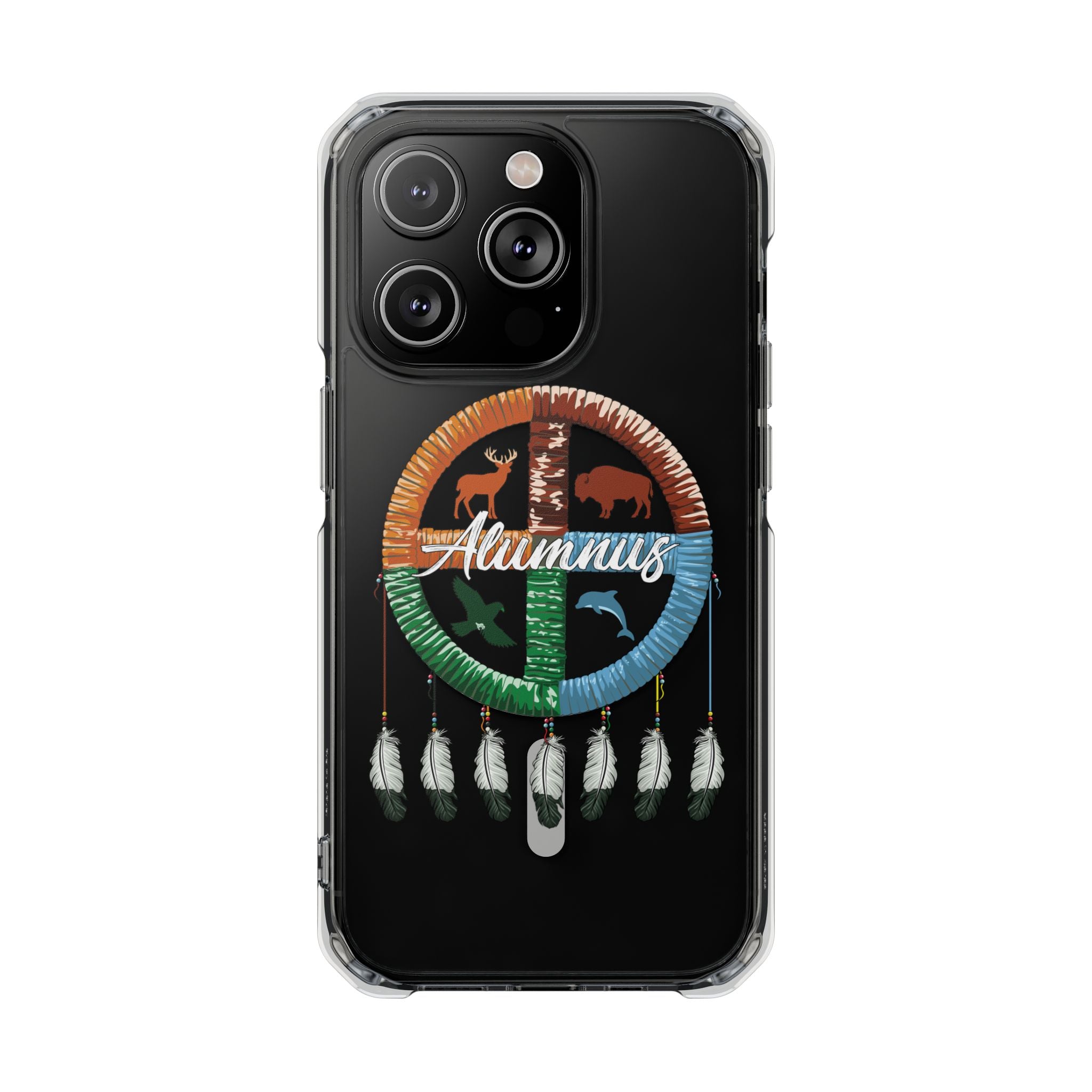 Magnetic Clear Phone Case — "Seven Arrows Alumnus" Medicine Wheel Design (iPhone 14-17)