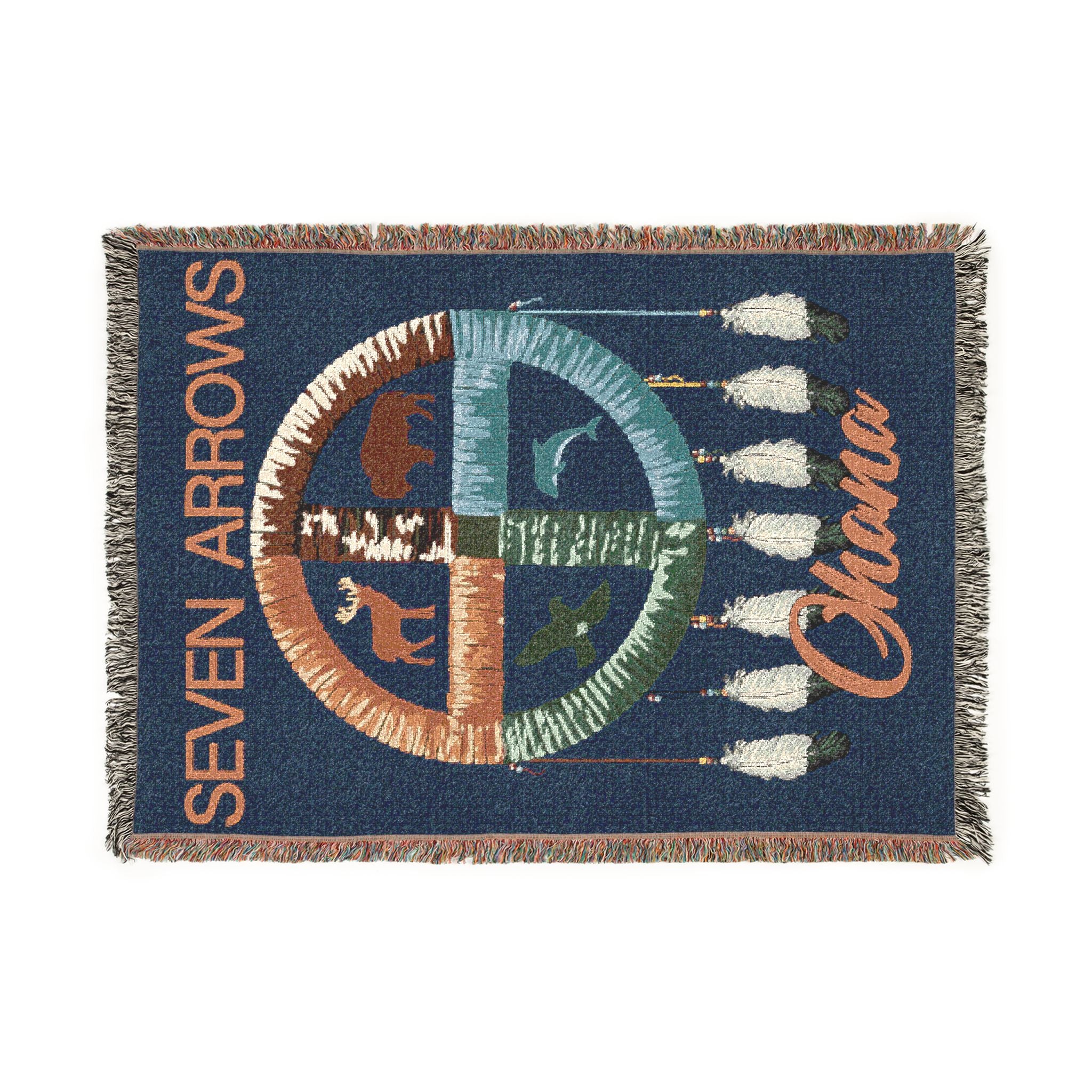 Seven Arrows Woven Blanket – Ohana Medicine Wheel Tapestry/Throw