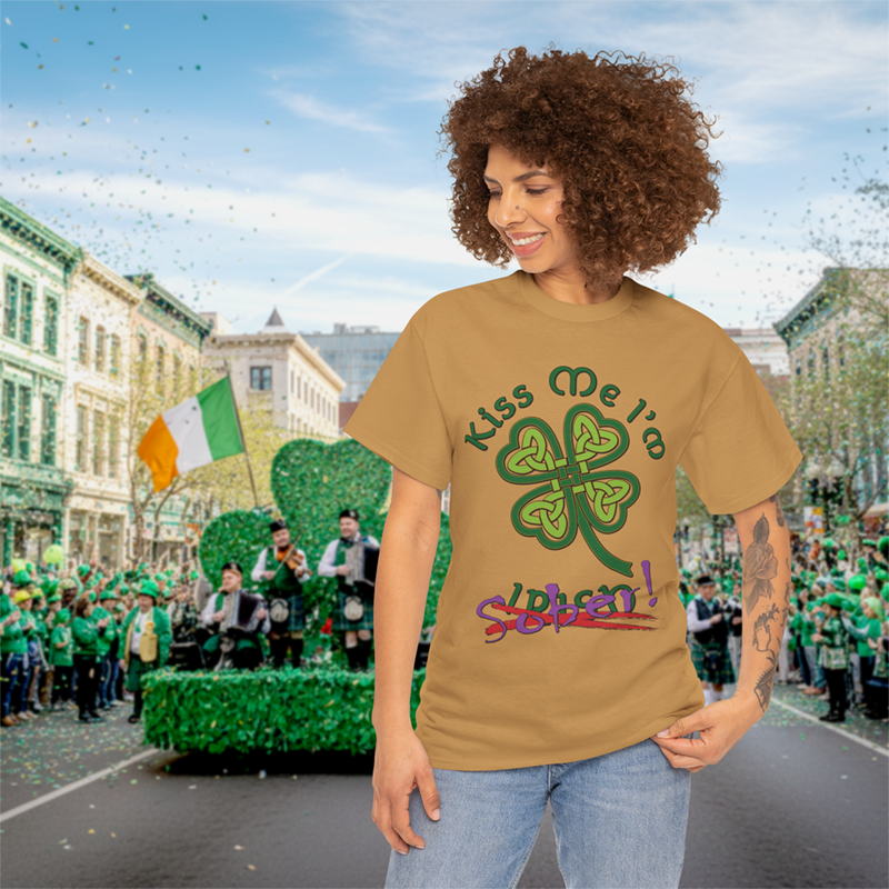 Kiss Me I'm Sober T-Shirt | Shamrock on Earth Tones