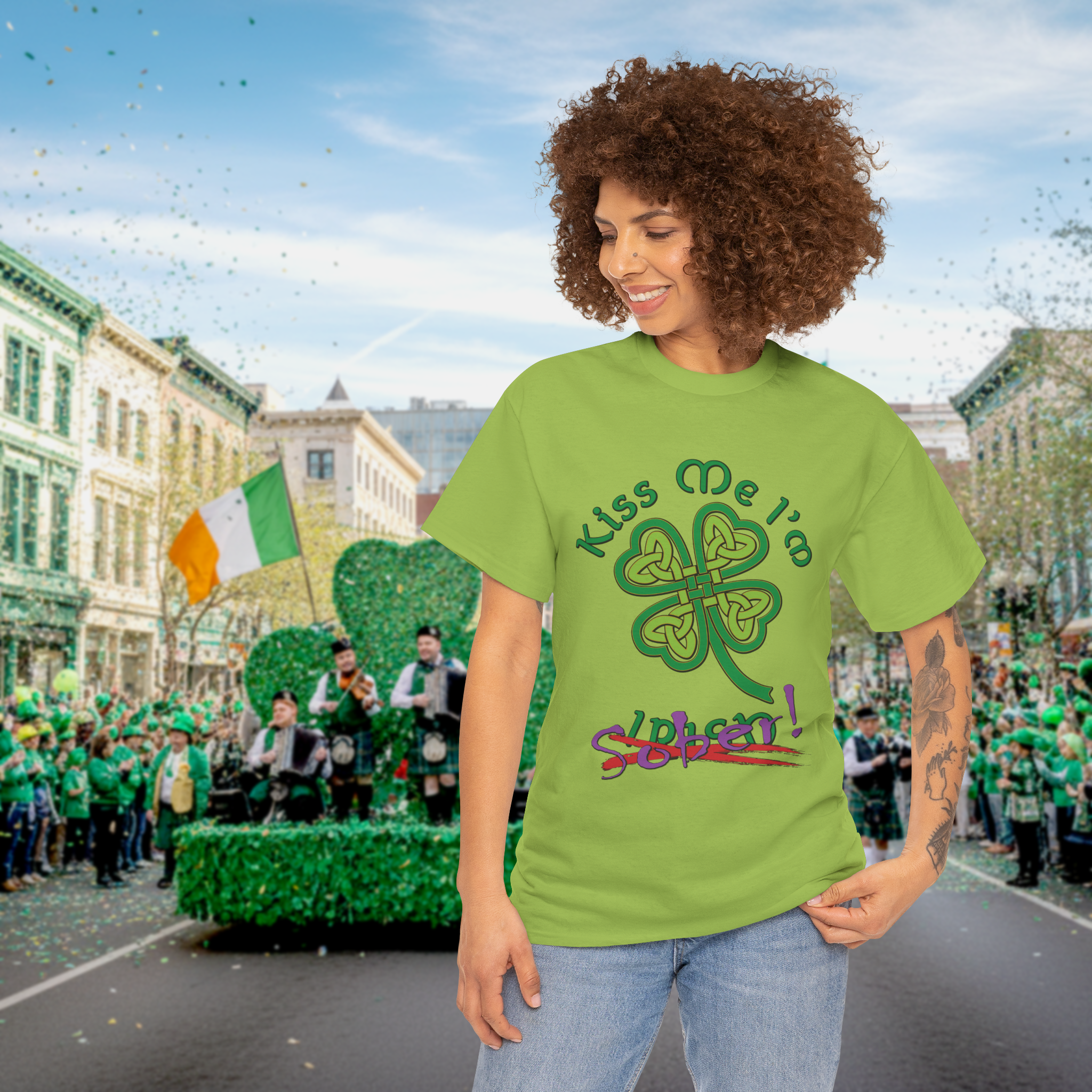 Kiss Me I'm Sober T-Shirt | Shamrock on Greens