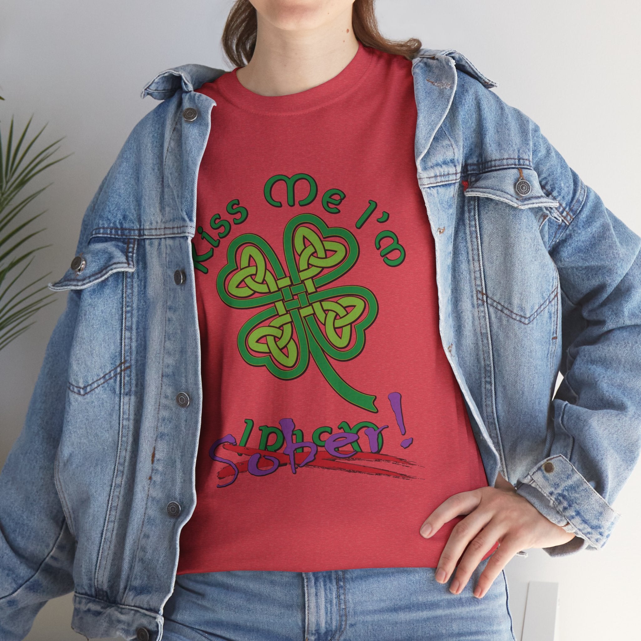 Kiss Me I'm Sober T-Shirt | Shamrock on Warm Colors