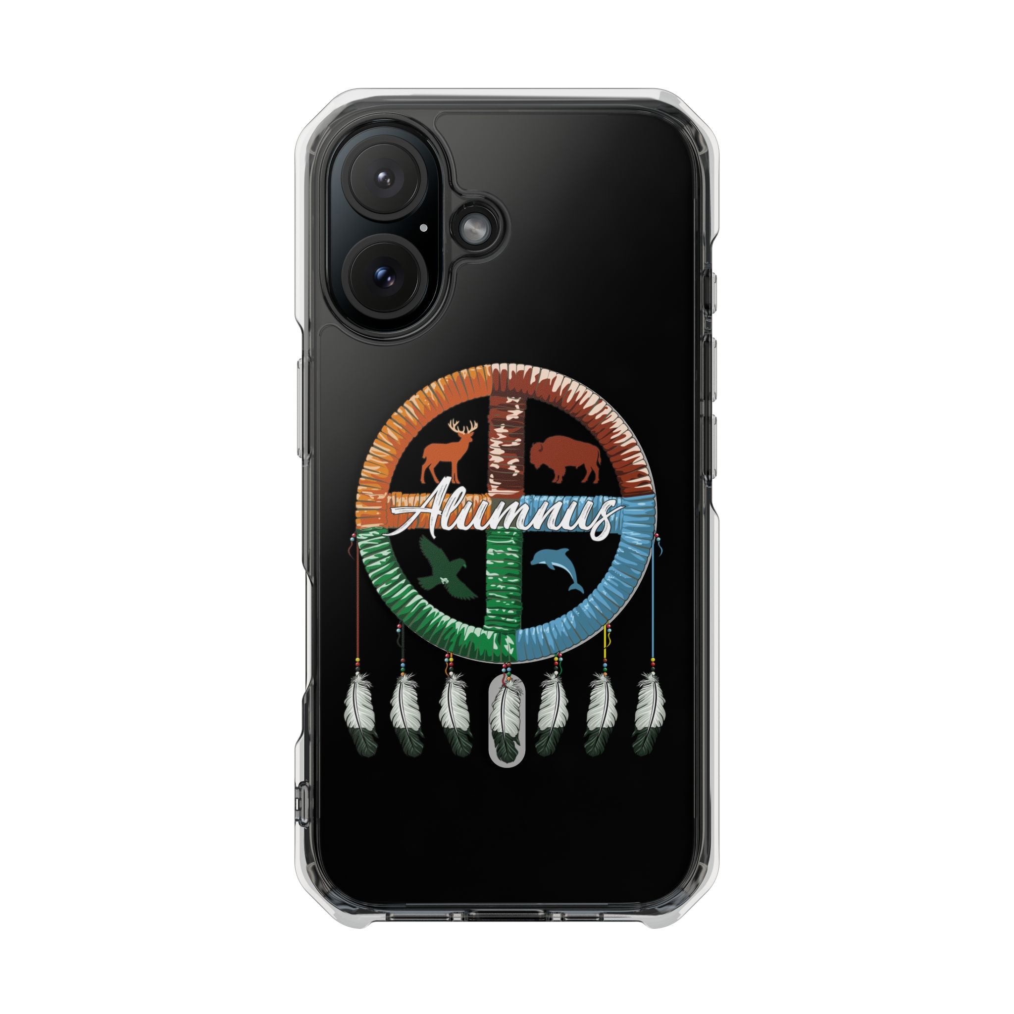 Magnetic Clear Phone Case — "Seven Arrows Alumnus" Medicine Wheel Design (iPhone 14-17)