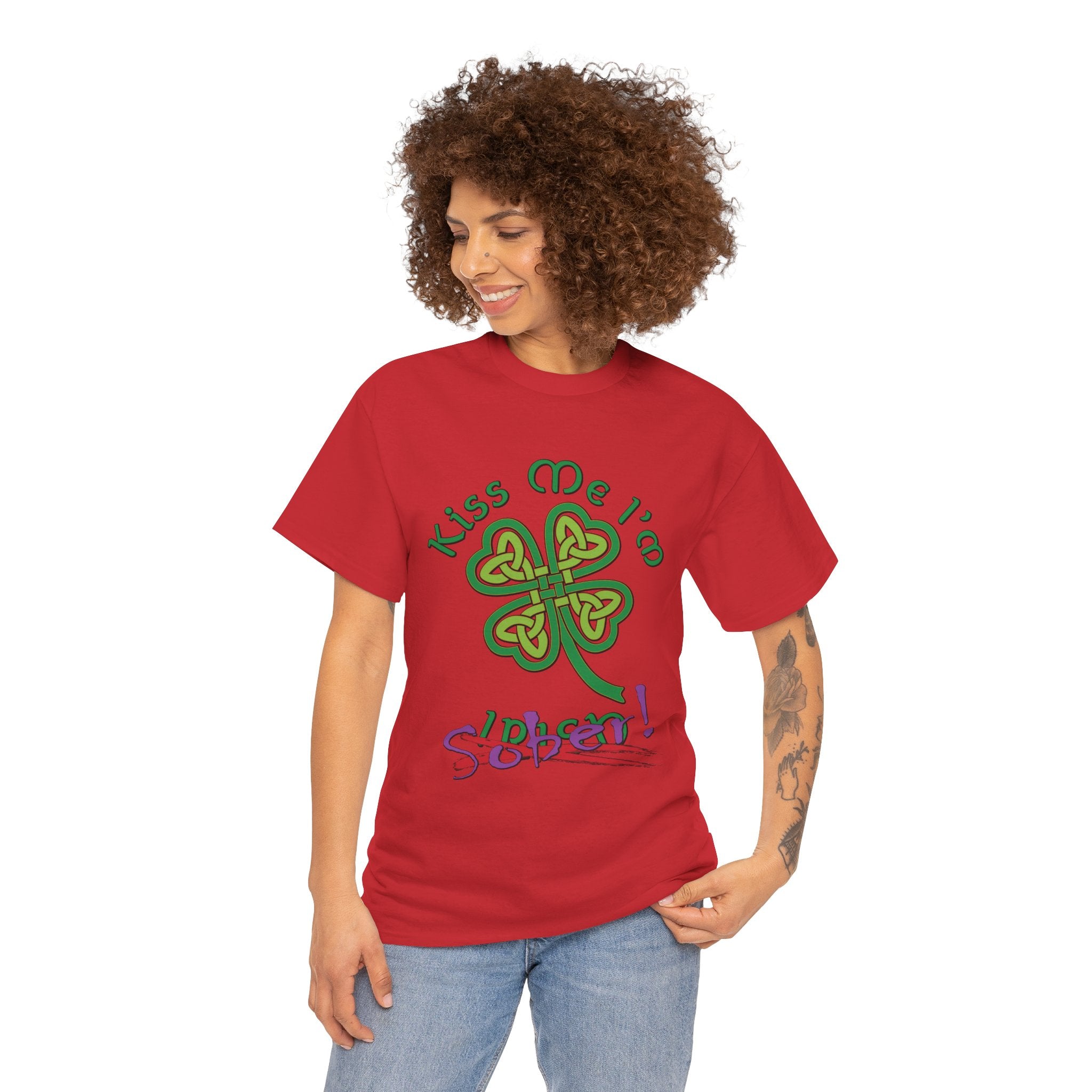Kiss Me I'm Sober T-Shirt | Shamrock on Warm Colors