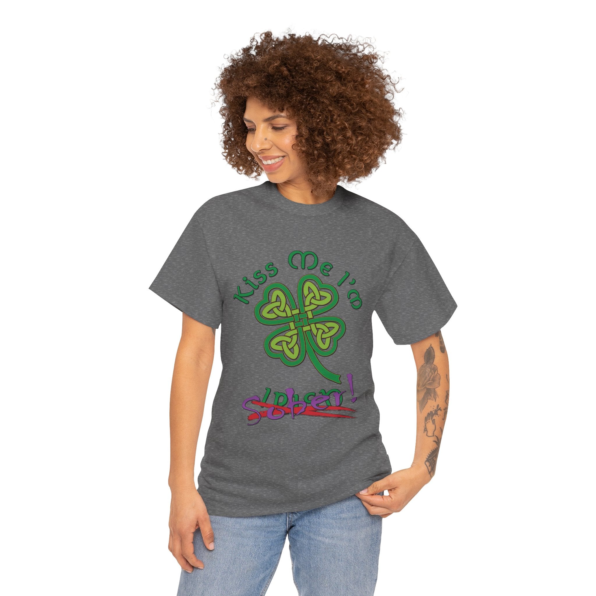 Kiss Me I'm Sober T-Shirt | Shamrock on Neutral Colors