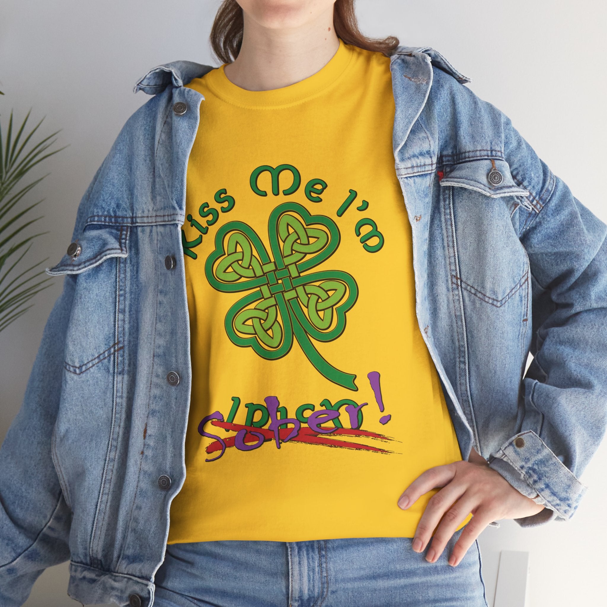 Kiss Me I'm Sober T-Shirt | Shamrock on Warm Colors