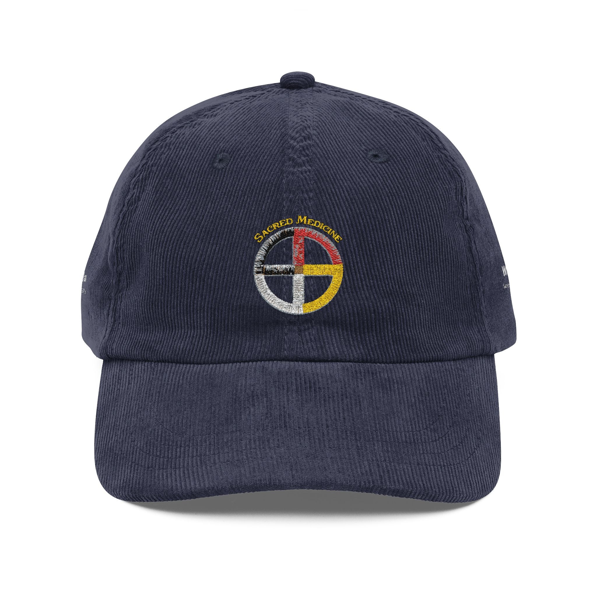 Embroidered Vintage Corduroy Cap — Ojibwe Sacred Medicine Wheel - Wakhanla