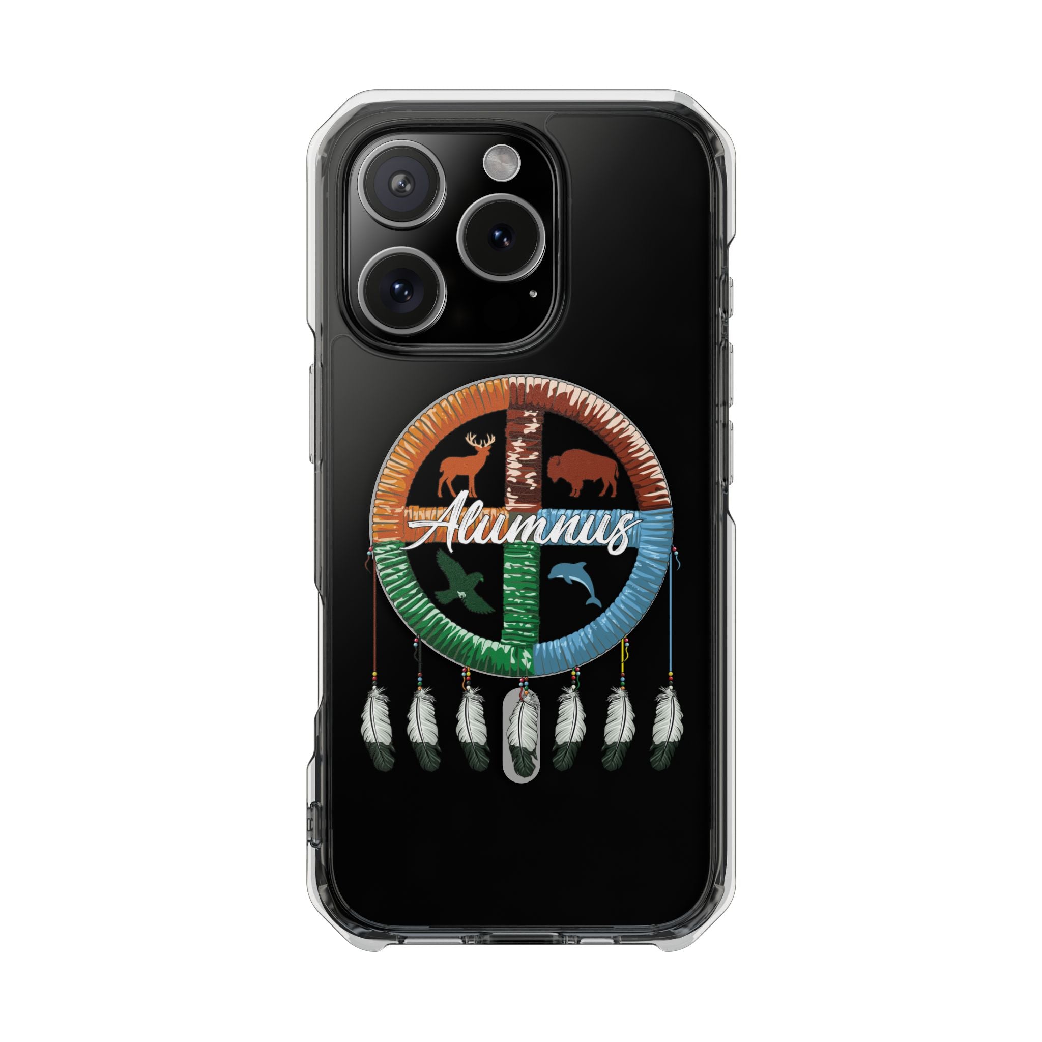 Magnetic Clear Phone Case — "Seven Arrows Alumnus" Medicine Wheel Design (iPhone 14-17)