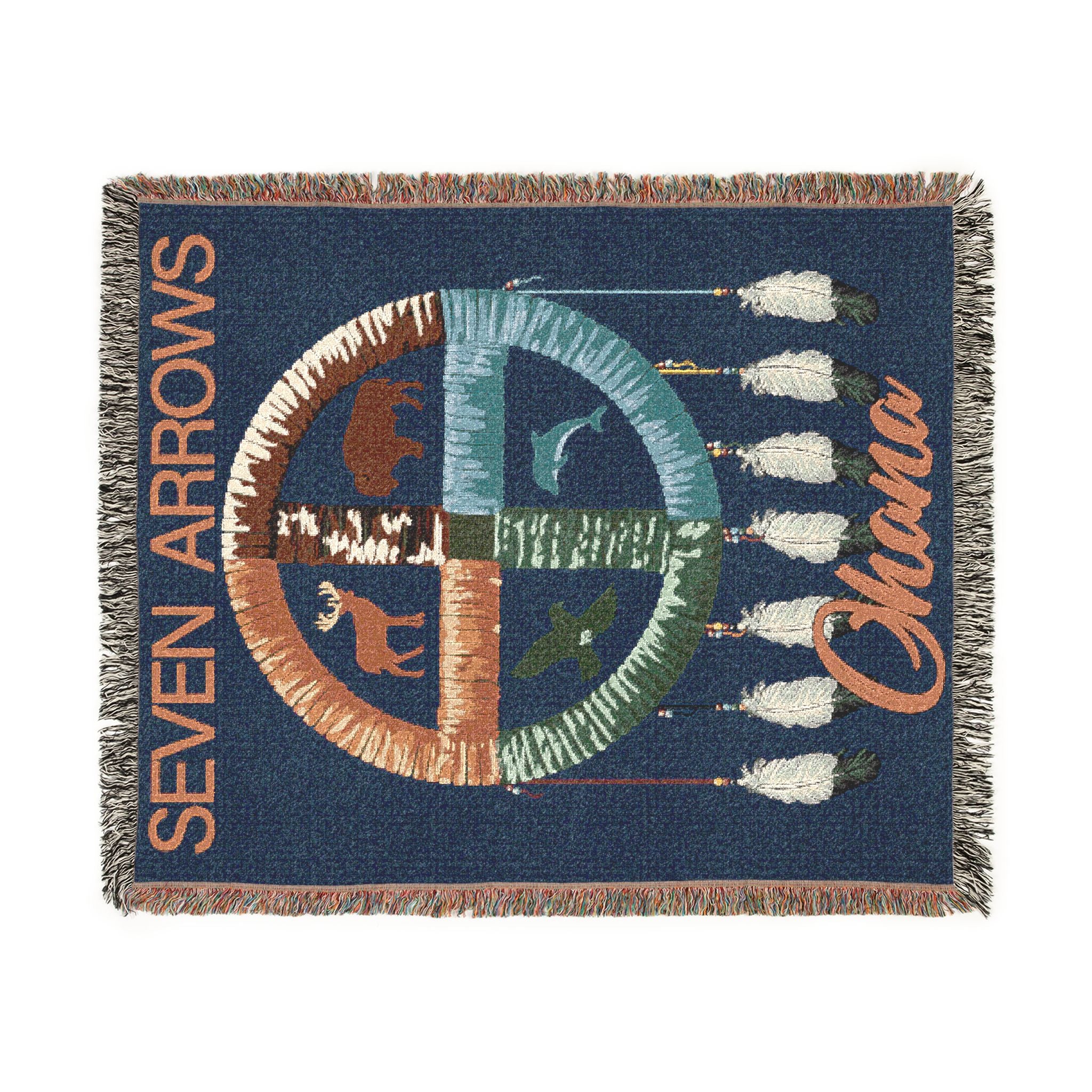 Seven Arrows Woven Blanket – Ohana Medicine Wheel Tapestry/Throw