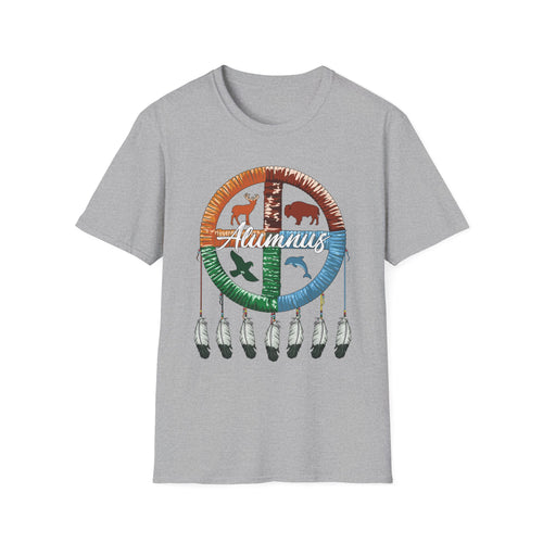 Alumnus Medicine Wheel T-Shirt – Seven Arrows Design with Feathers