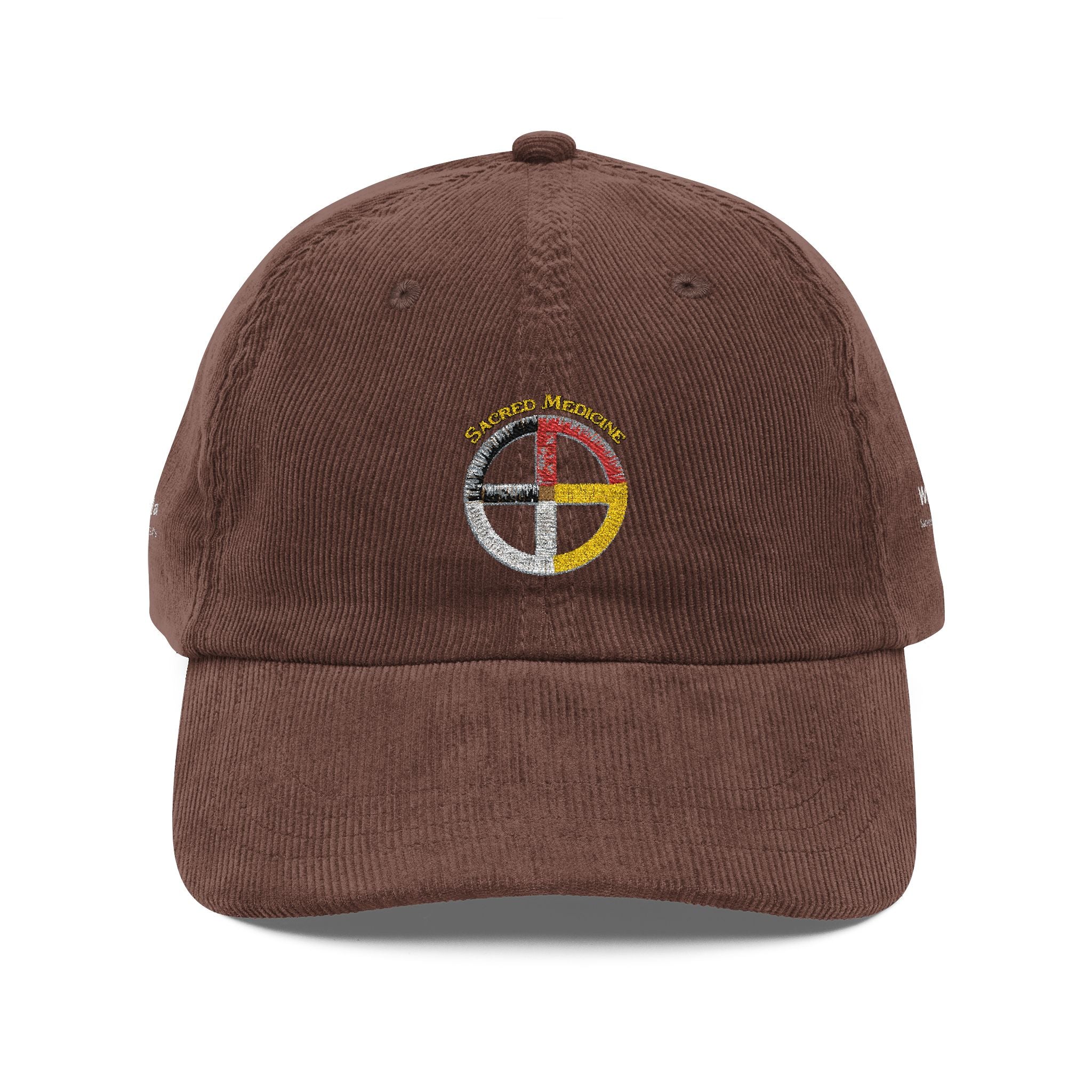 Embroidered Vintage Corduroy Cap — Ojibwe Sacred Medicine Wheel - Wakhanla