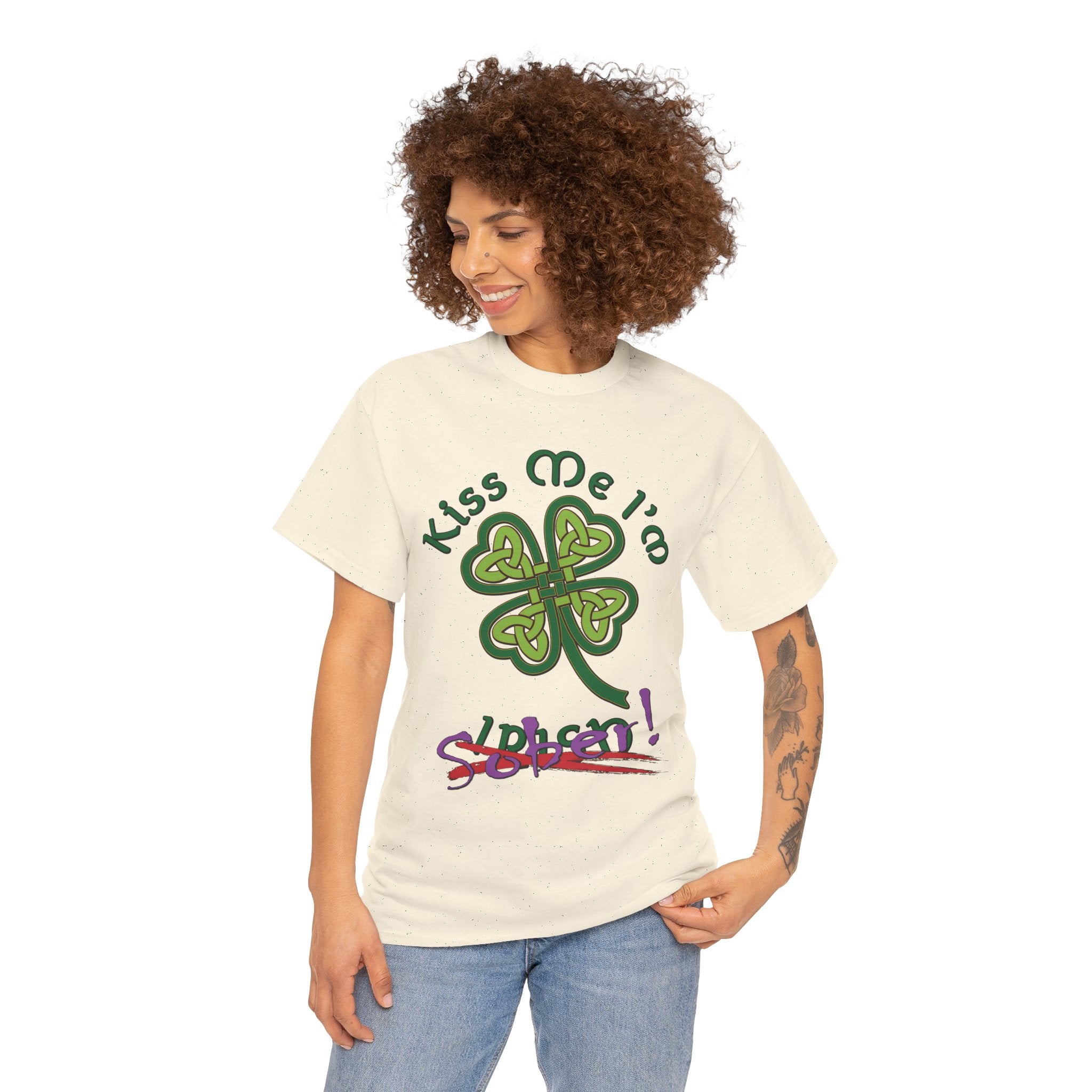 Kiss Me I'm Sober T-Shirt | Shamrock on Earth Tones